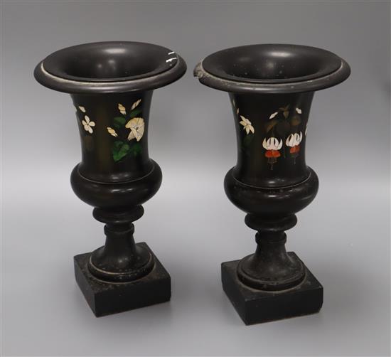 A pair of Derbyshire pietra dura vases height 27cm